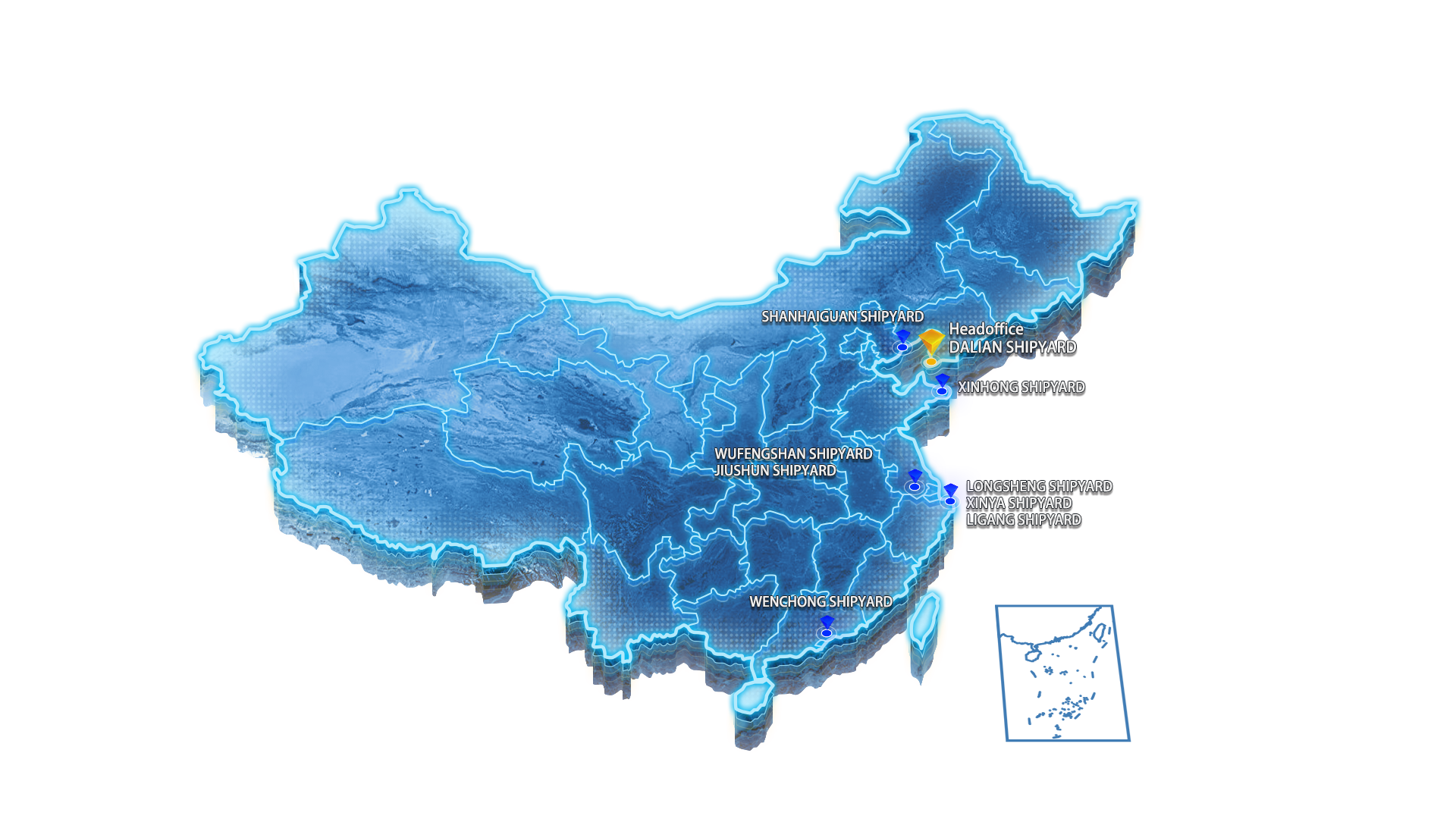 Map of the nine JOINTTOP repair bases along the Chinese coastline, from Dalian to Wenchong